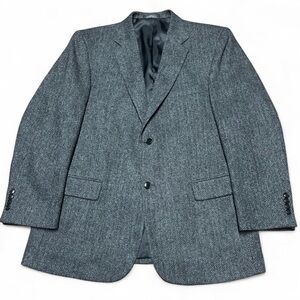 Vintage Barrington Mens 42R Gray Black Tweed Herringbone Flecked Wool Sport Coat